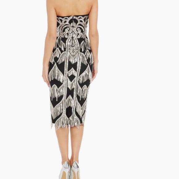 Dress the Population Black Viviana Sequin Fringe Strapless Midi Dress Sz XXL - Picture 11 of 13